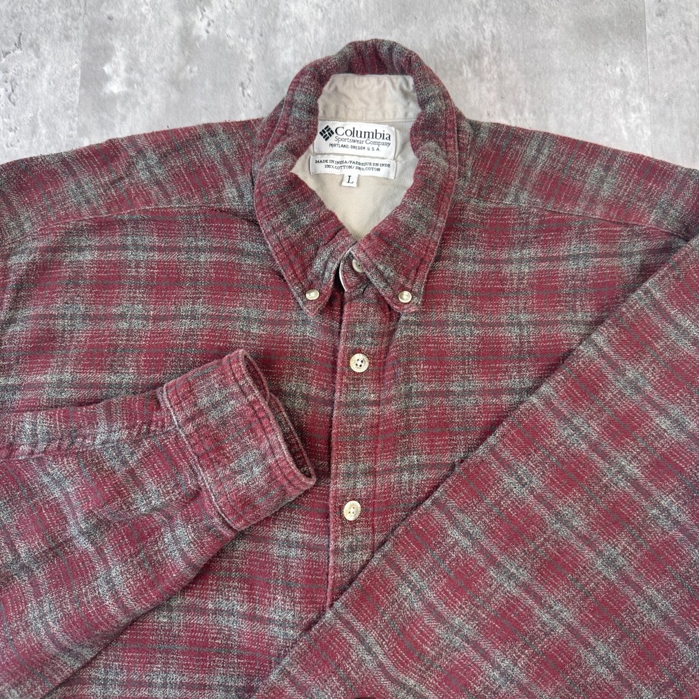Vintage Columbia Flannel Shirt Mens L Red Plaid 90s Button Down Outdoors Cotton
